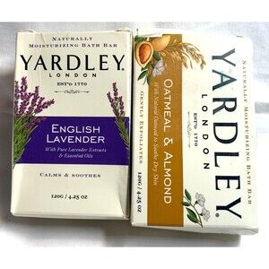Lot of 2 Vintage Yardley Bar Soap Lavender and Oatmeal & Almond Boxes Some Wear